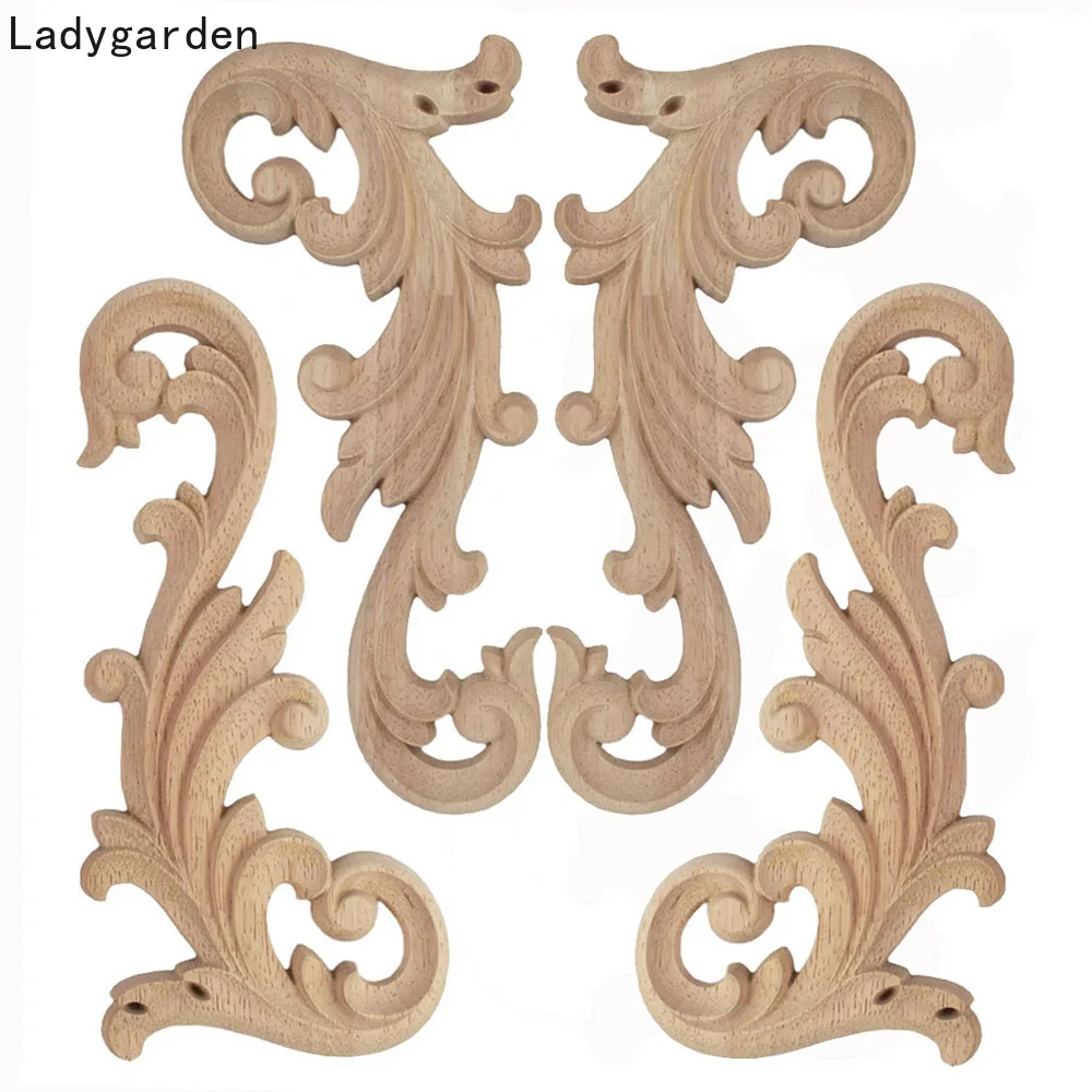 

4PCS Unpainted Wooden Carved Corner Applique Frame for Home Furniture Wall Cabinet Door Decorative Wood Statues Craft Sculptures