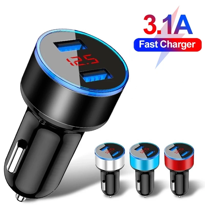 Car Chargers Fast Charging For Samsung Huawei Iphone 13 8 Plus Universal Aluminum Dual USB Car-charger Adapter 3.1A 5V 2 Ports