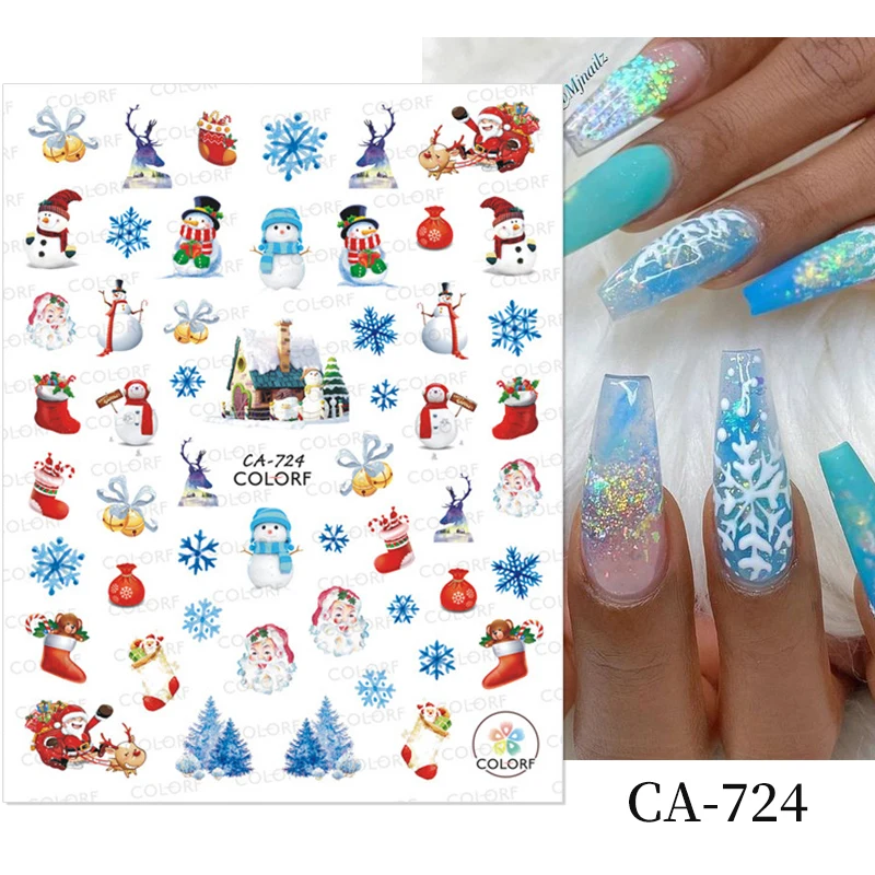 Winter Xmas Nail Sticker 3D Christmas Elk Santa Christmas Snowflake Cartoon Slider Design Polish Decoration Nail Accessories