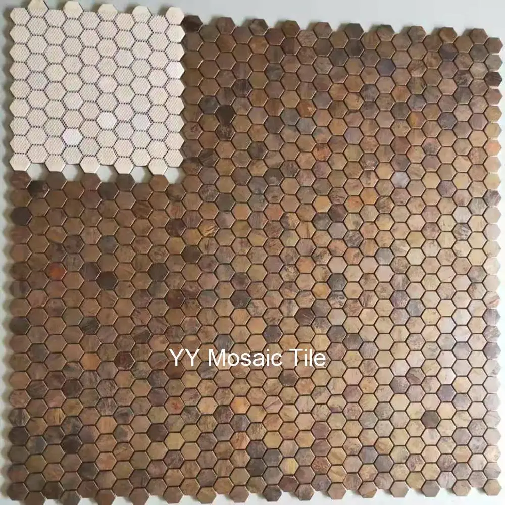 Retro Dia 30mm Hexagon Copper Metal Mosaic tile for kitchen backsplash imitated rust wall tile, Loft Retro industrial style