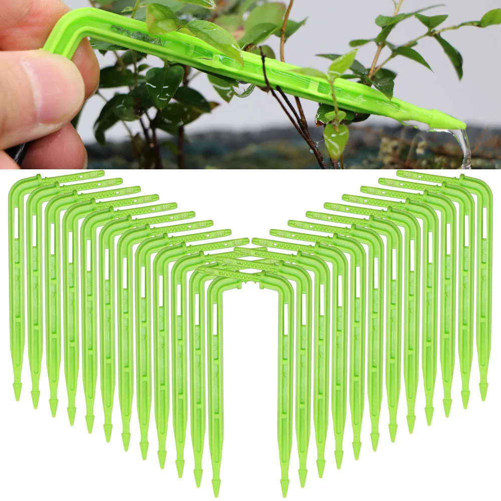 MUCIAKIE 50PCS Green Bend Arrow Dripper Micro Drip Irrigation Kit Watering Saving Emitters for 3/5mm Hose Garden Bonsai