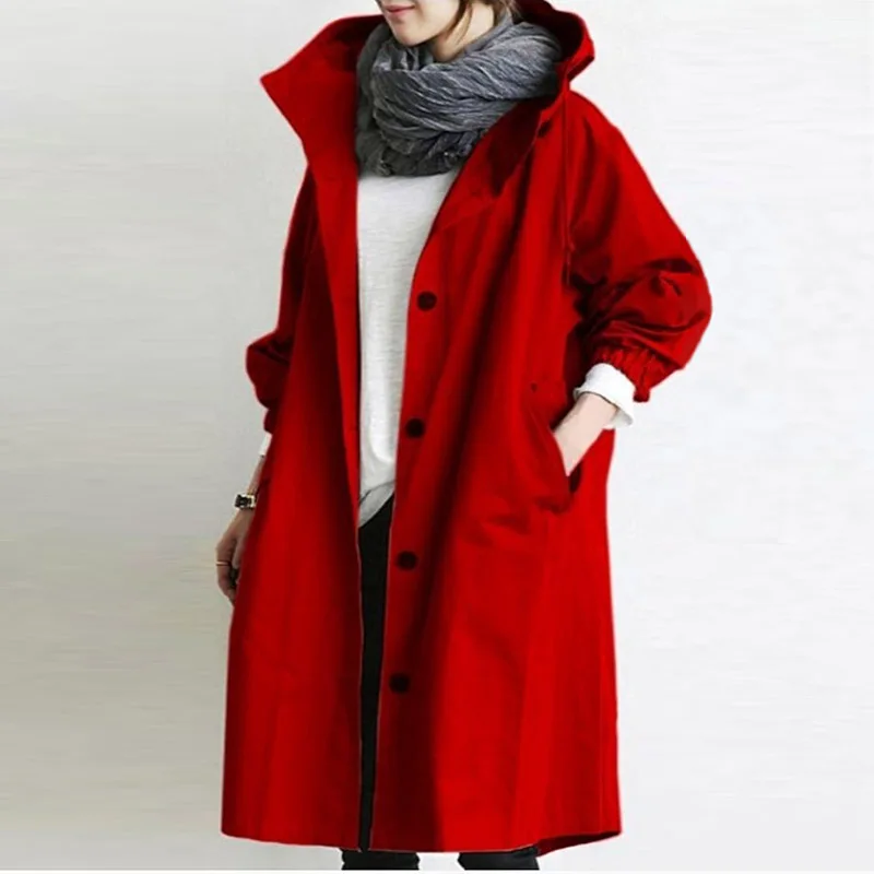 Fashion Womens Trench Coats Hooded Long 2023 Spring Autumn Windproof Lady Female Casual Clothes 8 Color Windbreaker Korean Style