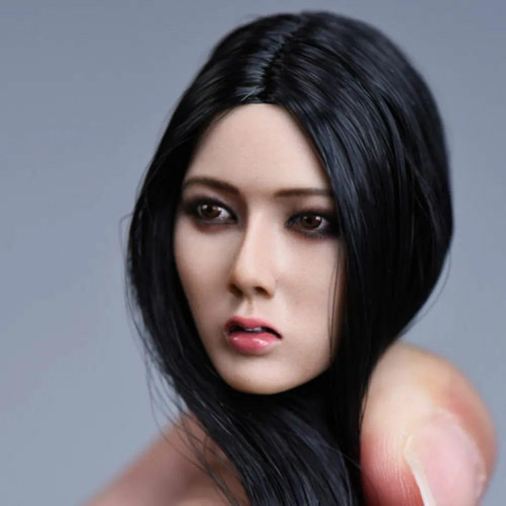 1/6 Asian girl show black hair styling is suitable for 12-inch TBLeague Phicen body beauty model doll toy model head carving