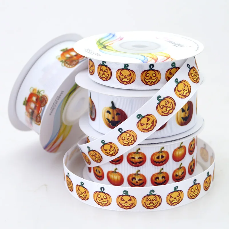 Halloween Satin Grosgrain Ribbon, Polyester for Gift Packaging, Festival Decoration, Bow DIY, 19mm, 26mm, 32mm, 39mm, 10Yard/Lot