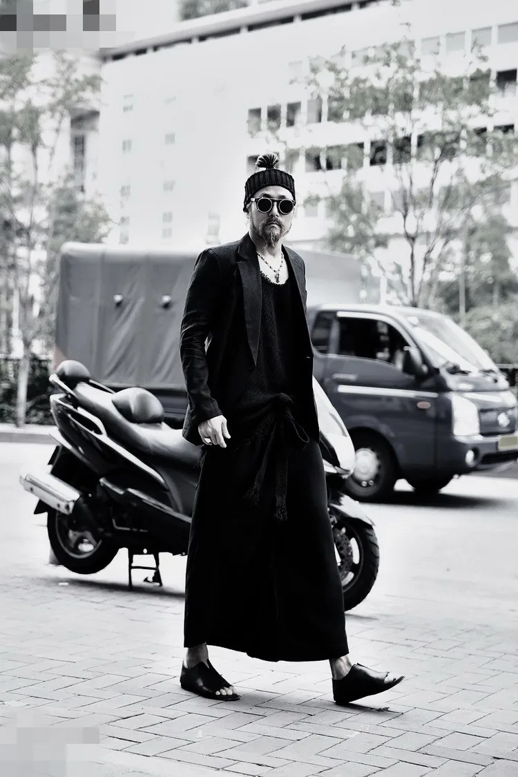 

Men's Trousers Spring Black Loose Fashion Casual Wide-Leg Trousers Men's Nine Minutes Big Bell Bottoms Black Yamamoto Style