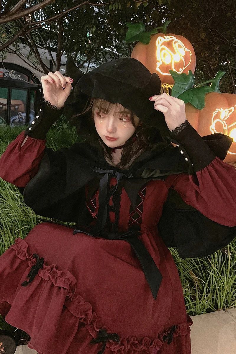 Princess sweet lolita coat Bobon21 Black cape of the little devil of Halloween D1815-1