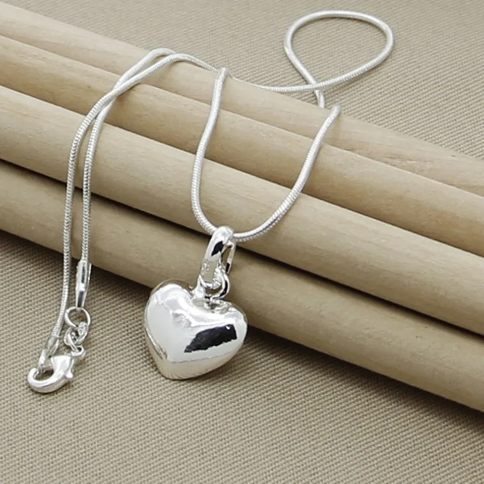 New 925 Sterling Silver Small Heart Pendant Necklace Snake Chain For Women Wedding Charm Fashion Jewelry Gifts