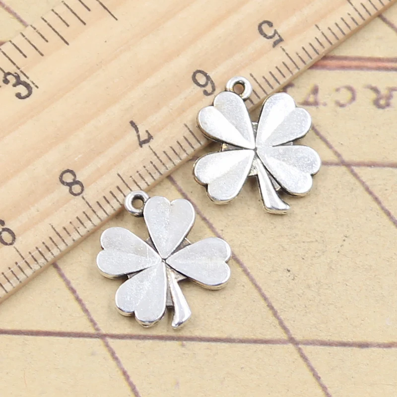 20pcs Charms Lucky Irish Four Leaf Clover 17x15mm Tibetan Silver Color Pendants Antique Jewelry Making DIY Handmade Craft