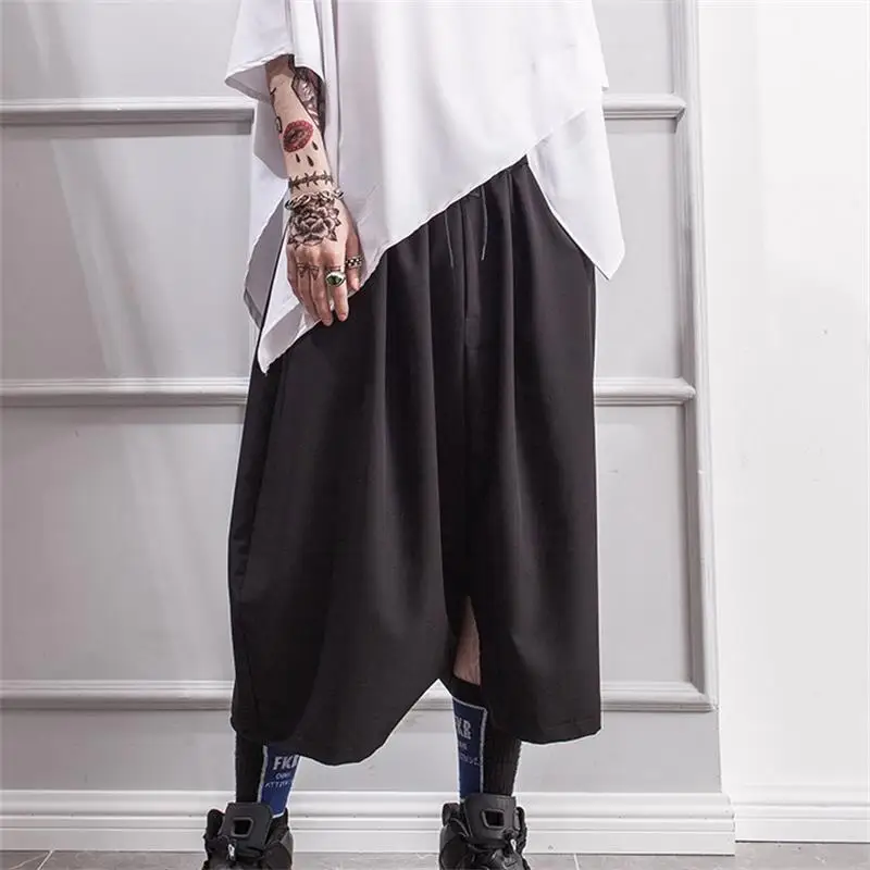 

Men's pants summer slacks slacks men's culottes low crotch wide leg pants hip hop black Yamamoto style