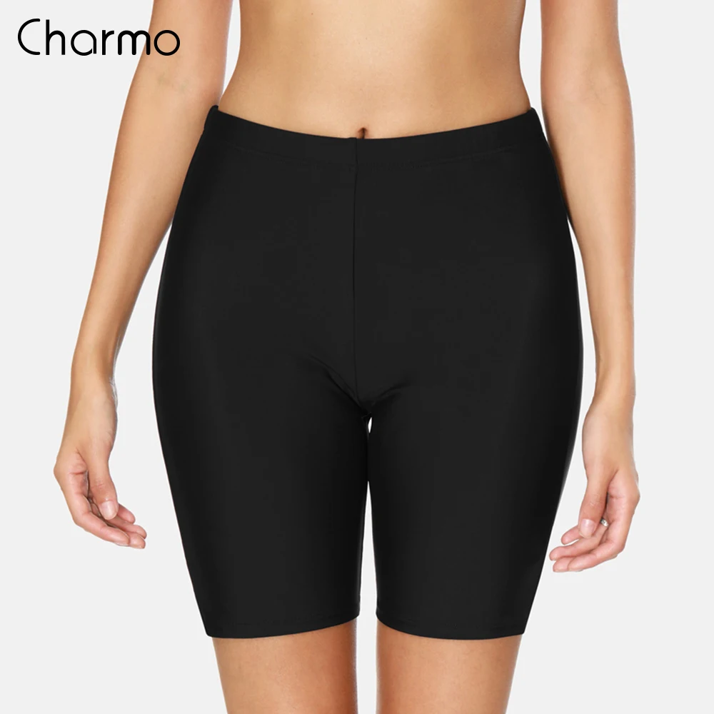 

Charmo Women Bikini Bottom Solid Swimwear Shorts Ladies Slim High Waist Swimming Trunks