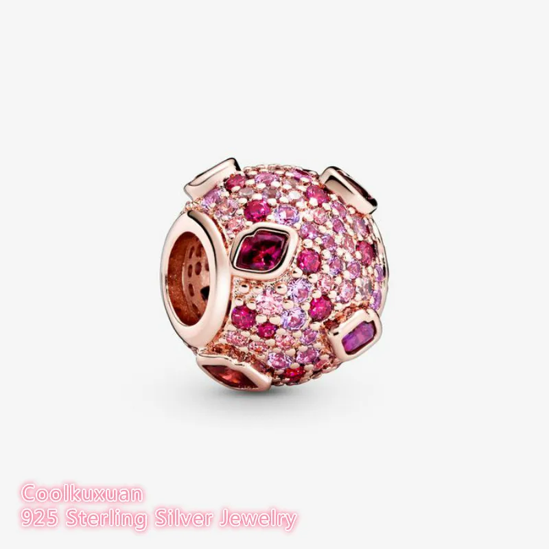 

100% 925 Sterling Silver Kiss Pave Charm Rose Gold beads Fits Original Pandora bracelets Jewelry Making