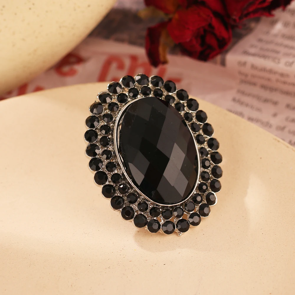 Bohemian style big black stone resin ring antique rhinestone Turkish jewelry vintage wedding ring female accessories