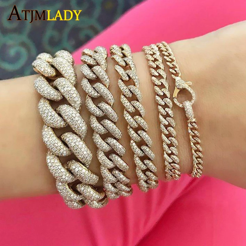 Pulsera Iced Out Hip Hop para mujer, brazalete con abalorios de langosta, Micro pavé, CZ, cadena de eslabones cubanos, joyería de moda, 2024