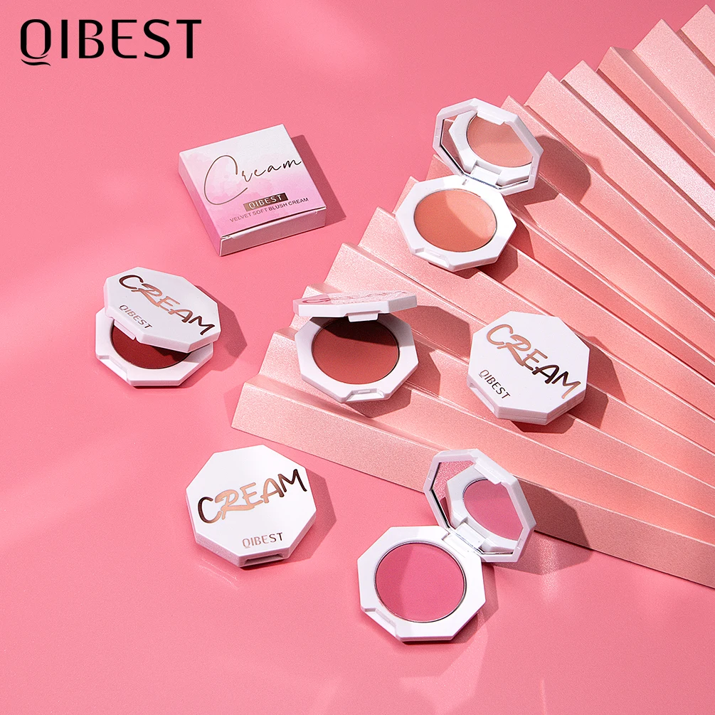 QIBEST Makeup Blush Palette Smooth 6 Colors Cheek Stain Peach Blusher Cream Contour Cosmestics Face Rouge Natural Blush Palette