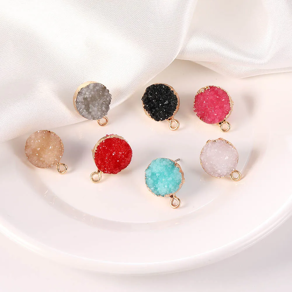 10PCS/Lot Earring Pins Needles 2024 New Colorful Resin Fake Druzy Earrings Base Connectors for Diy Jewelry Making Accessories