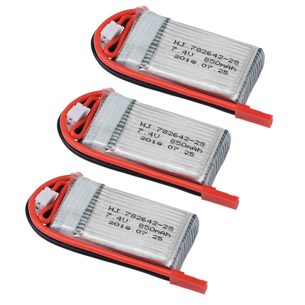 Bateria Lipo para RC Drone, Peça sobressalente, 7.4V, 850mAh, 20C, 2S, JST, SM, XT30, Plugue T, Drone Quadrotor, Peça de helicóptero, 3 peças