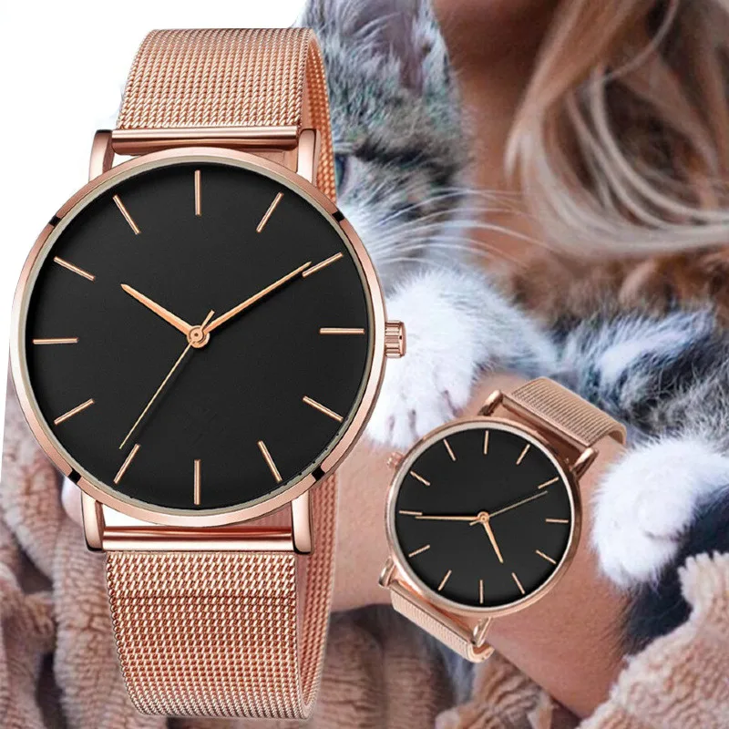 Reloj de pulsera de acero de oro rosa a la moda para Mujer, Reloj de cuarzo para Mujer, relojes de lujo para Mujer y Hombre