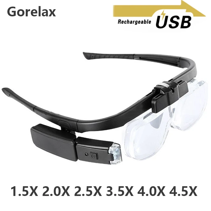 Lupa com Luz Led Carregamento Usb Headband Magnifier Múltiplos Óculos de Ampliação Reparar Óculos de Leitura