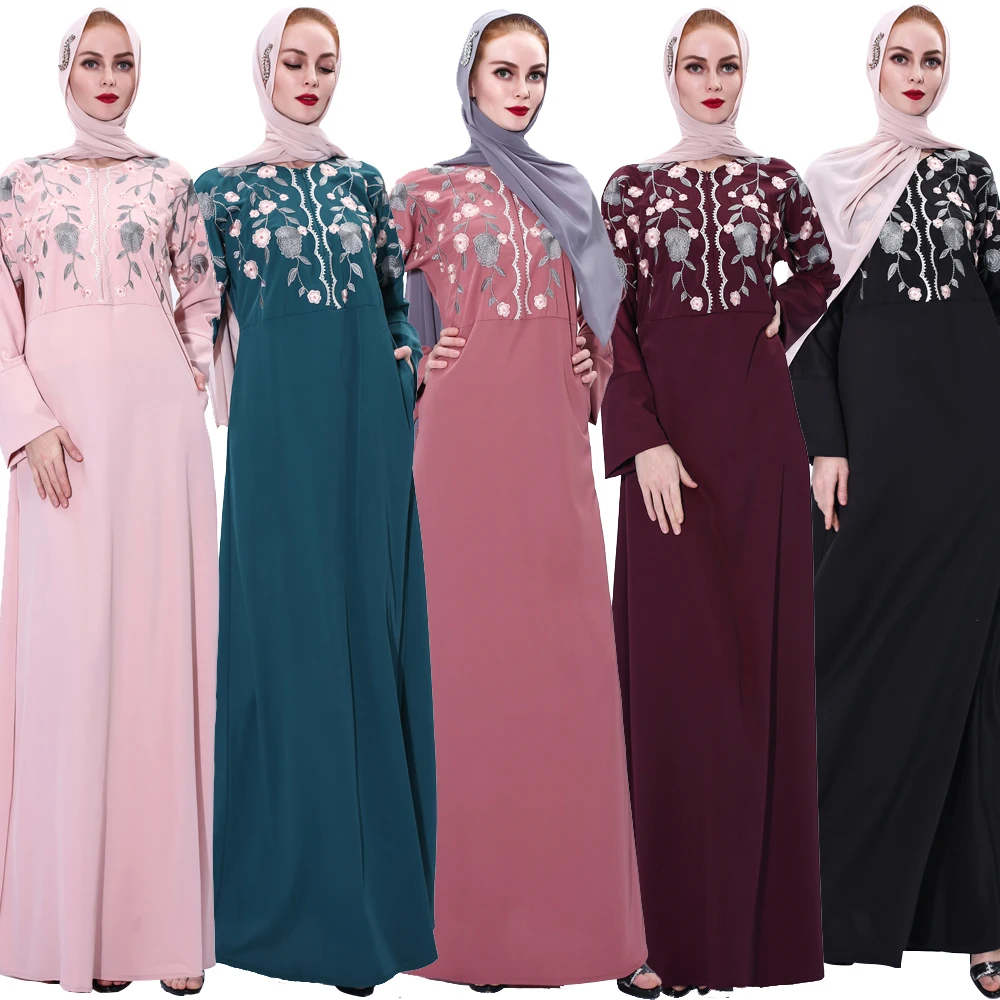 

5colors Ramadan Eid Abayas Embroidery Abaya Hijab Muslim Dress female Caftan Turkish Islamic Kaftan Robe Musulman Abaya F2923