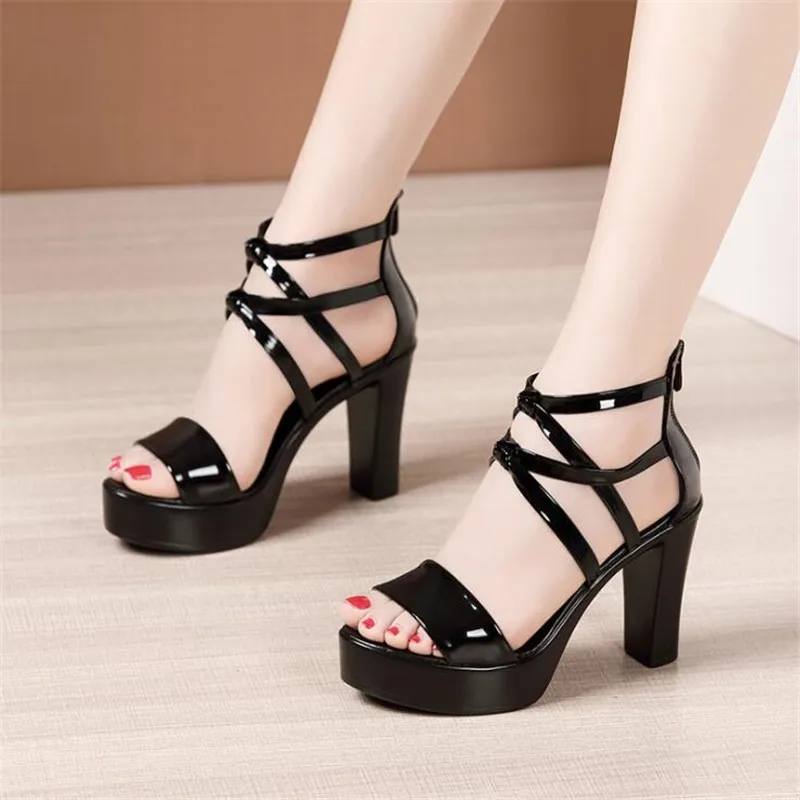 Platform heels shoes women sandals Female high hees shoes buckle cross with zipper wedding shoes block heel shoes ladies sandals