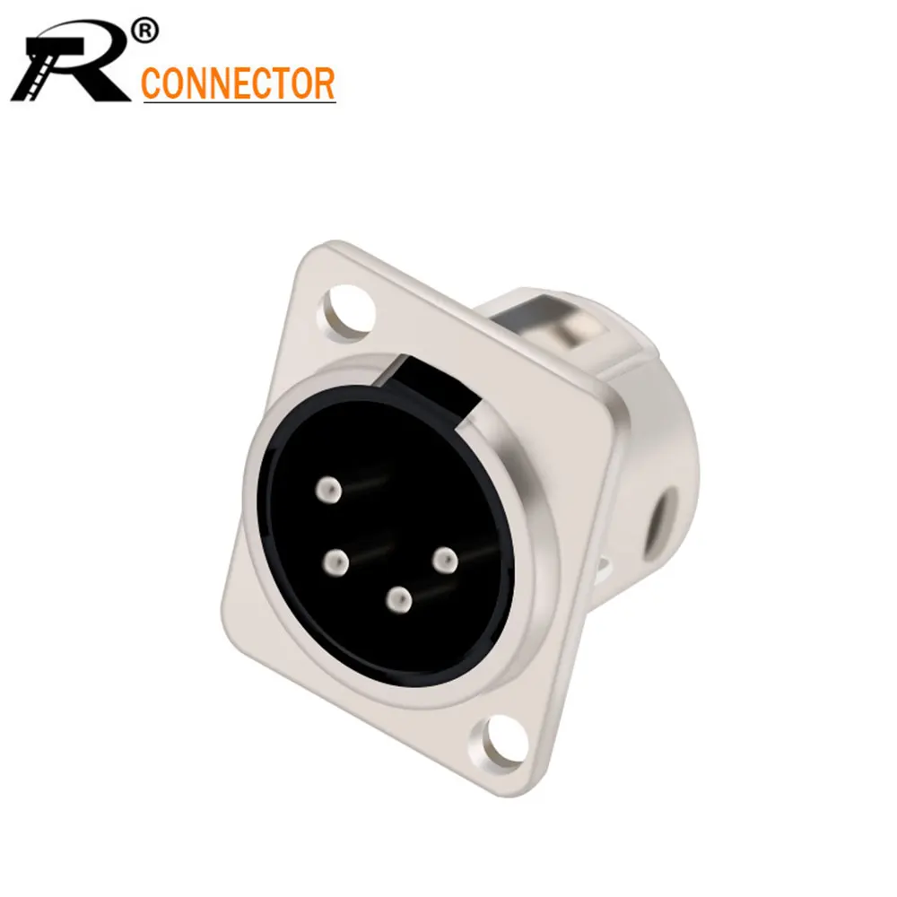 1PC XLR Jack 4Pin Audio Wire Connector 4 PIN XLR Panel Mount Conector Male Jack Socekt Speaker Converter with PUSH Lock