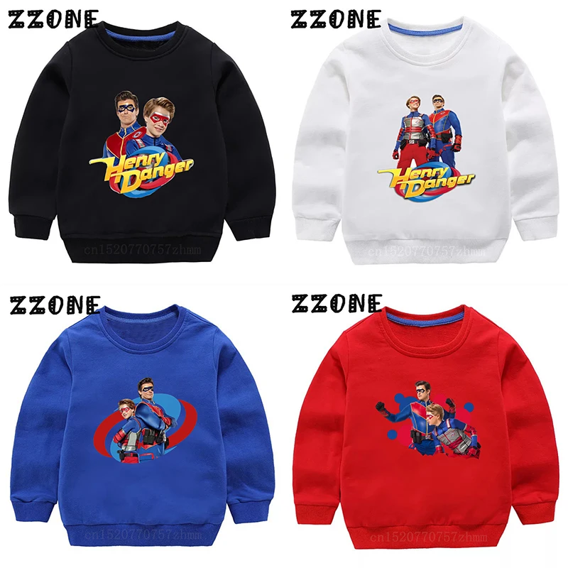 Kids Sweatshirts Henry Danger Print Funny Children Hoodies Casual Girls Boys Clothes Spring Autumn Cotton Baby Pullover Tops