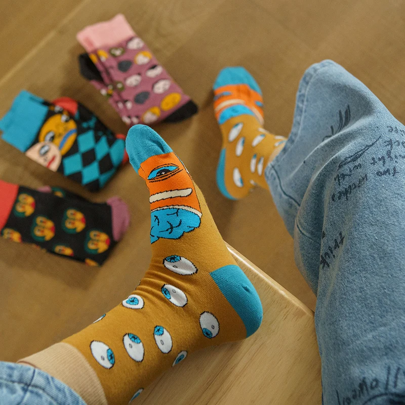 Spring New Arrived Happy Socks Men Funny Art BritishStyle Streetwear Hip Hop Designer Crew Socks Gift