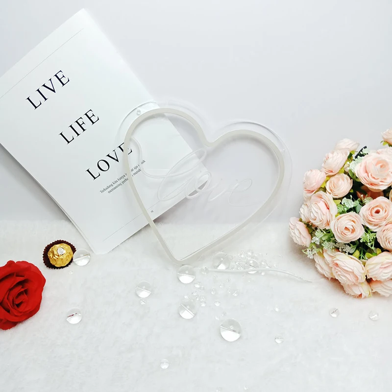 Heart LOVE Sign Neon Light LED Modeling Night Lamp Transparent Backplane USB Powered Decor Room Wall Shop Wedding Birthday