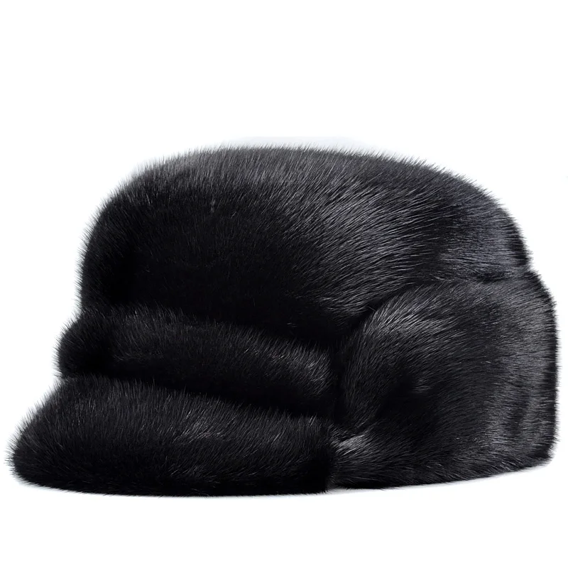 LUXURY Winter Male Genuine Mink Fur Bomber Hats Man Real Marten Caps Black/Brown Tab Elderly Motorcycle Russian Gorra Dad Gift