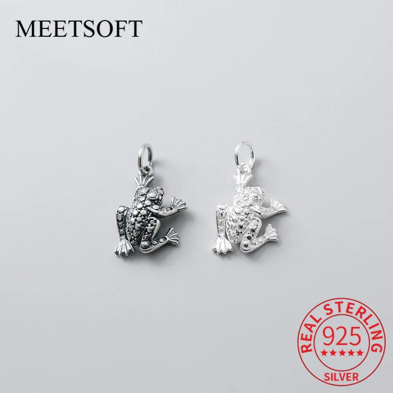 

MEETSOFT Punk 925 Sterling Silver Frog Animals Charms of DIY Handmade Fine Jewelry Necklace Deocration Bracelet Accessory