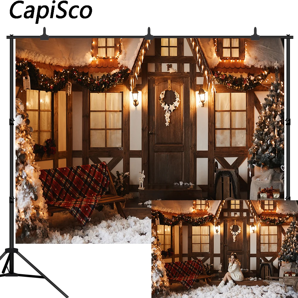 Capisco Winter Christmas Photography Backdrop tree Snow Cottage Decor Background Baby Portrait Photobooth Banner Photo Studio