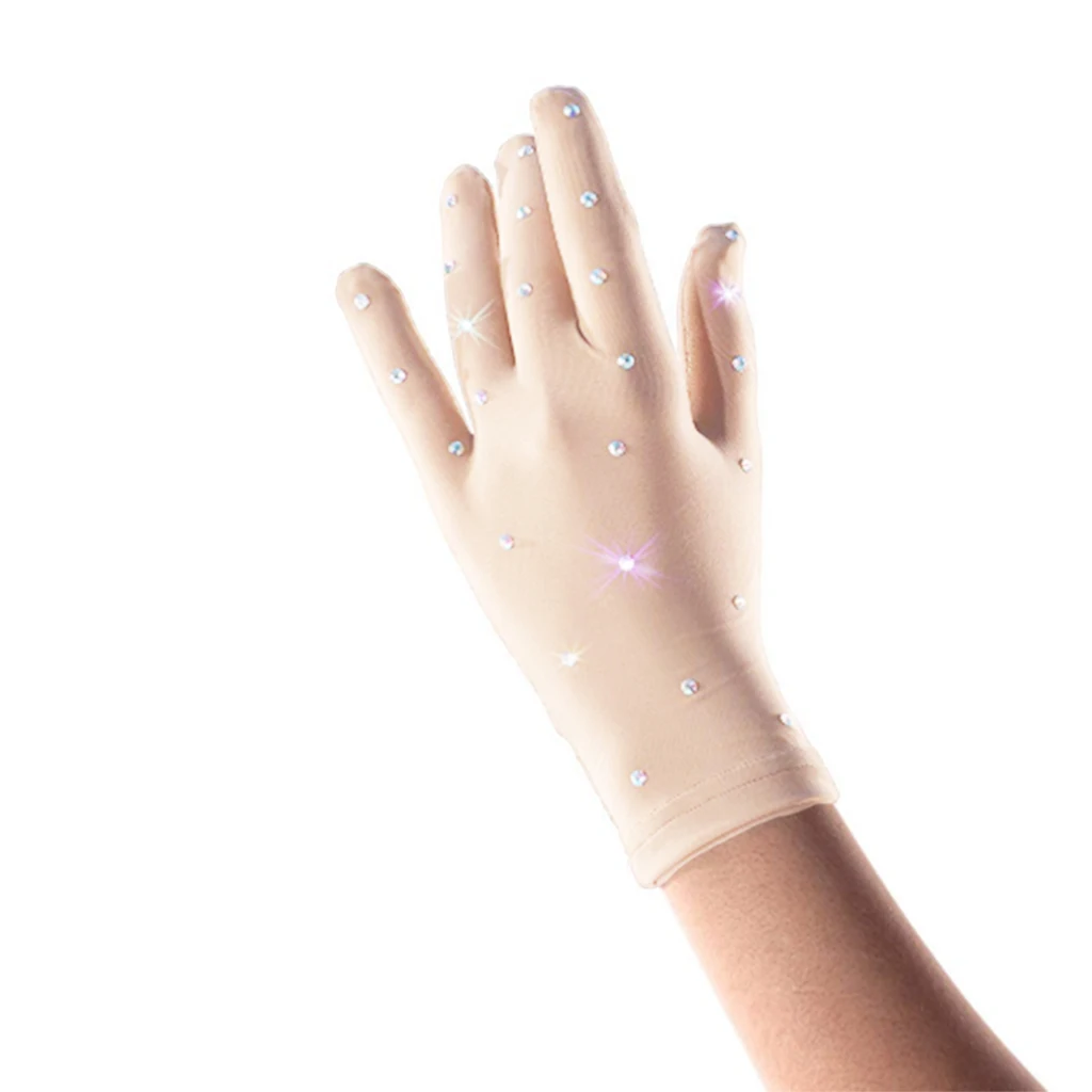 Guantes elásticos para mujer, guantes con diamantes de imitación para patinaje artístico sobre hielo, competición, espectáculo de rendimiento