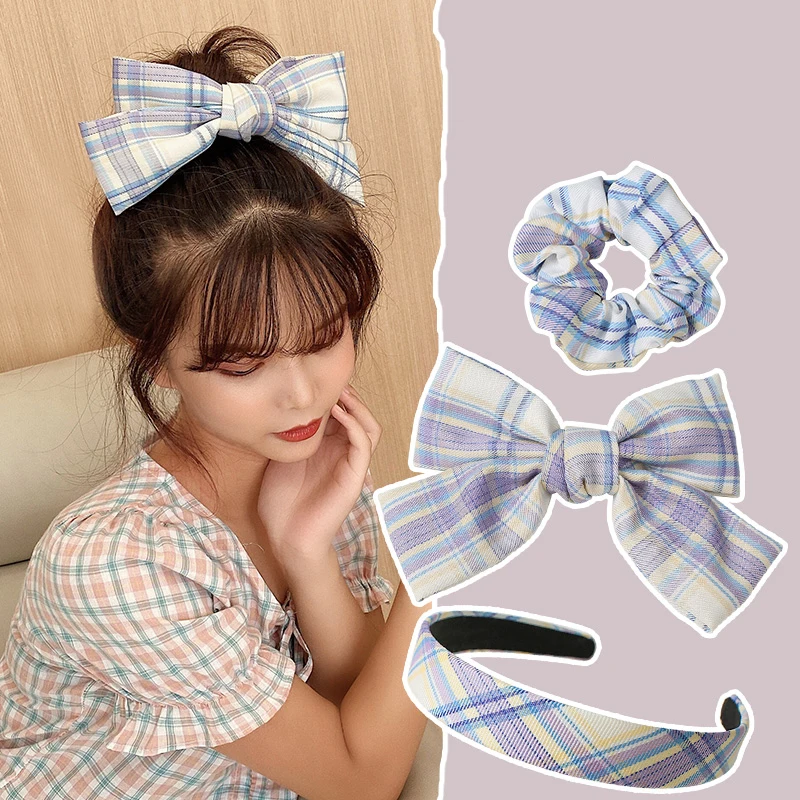 Fashion 3Pcs/Set New Big  Lattice Bow Hairpin Hair Accessories Multi Color Lattice Barrette Hairpin Women Girls Headdress