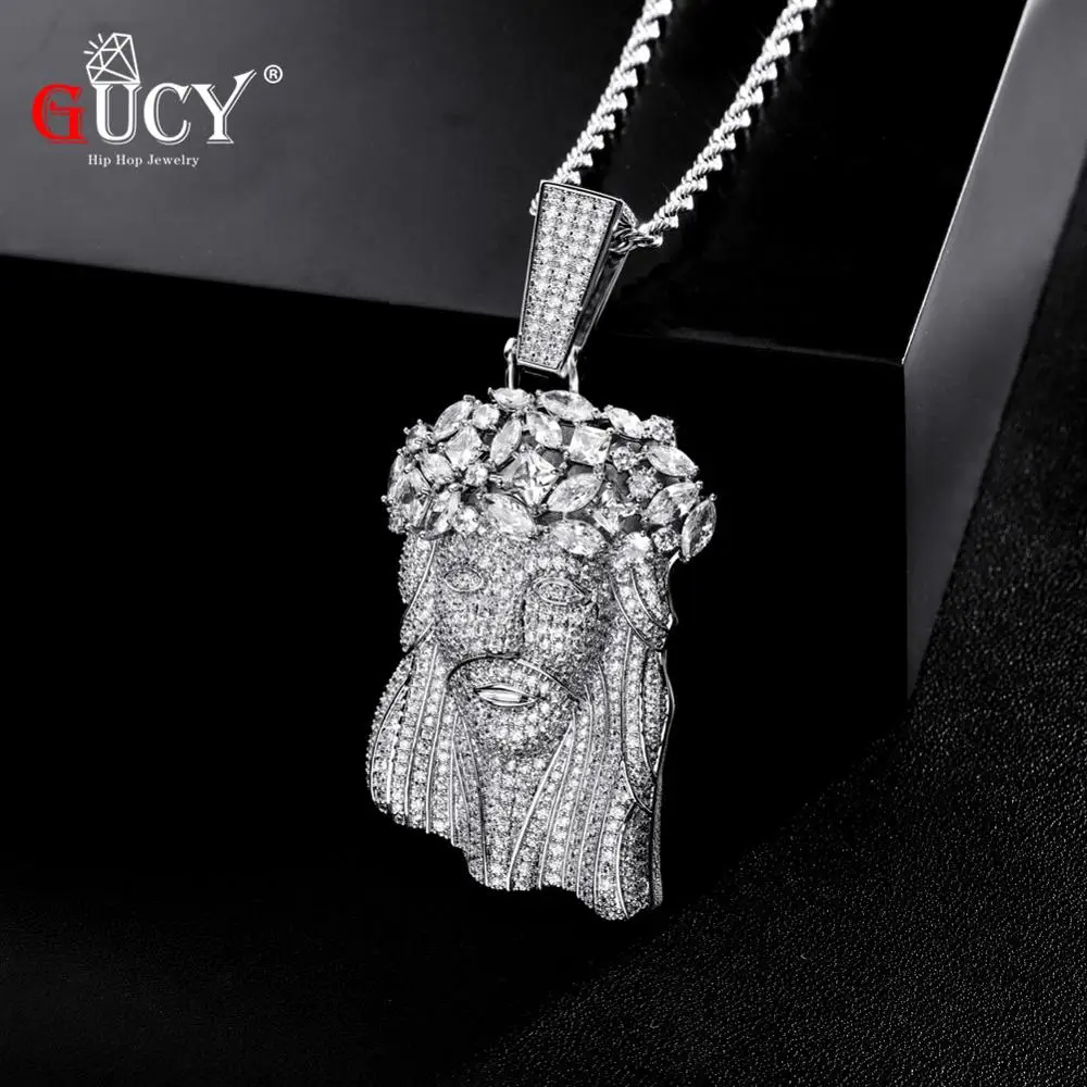 

GUCY Big Jesus Necklace & Pendant With Tennis Chain Gold Color Iced Out Cubic Zircon Men's Hip Hop Jewelry Gift