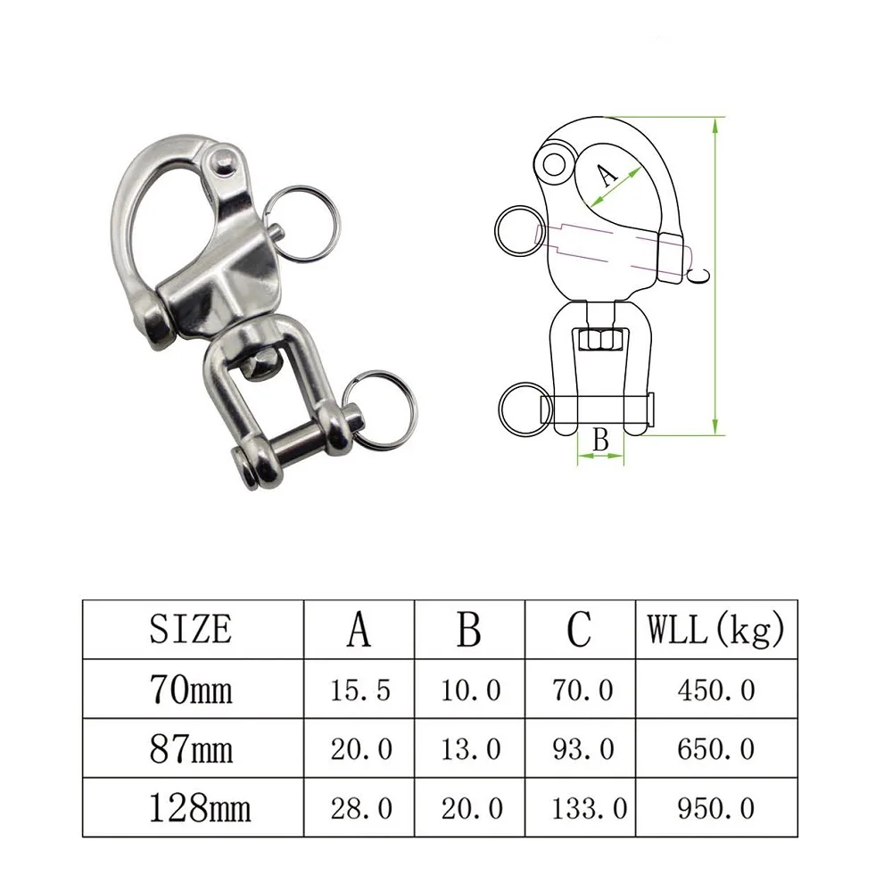 5PCS 316 Stainless Steel Safety Clevis Pin Swivel Snap Shackle 70mm 87mm 128mm Rigging Metal Big Chain Link Locking Shackles