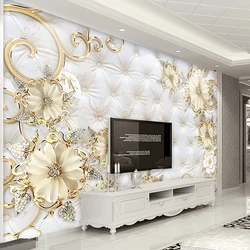 European Style 3D Jewelry Flower Soft Bag Mural Luxury Living Room Sofa TV Background Imitation Leather Pattern Wallpaper Poster