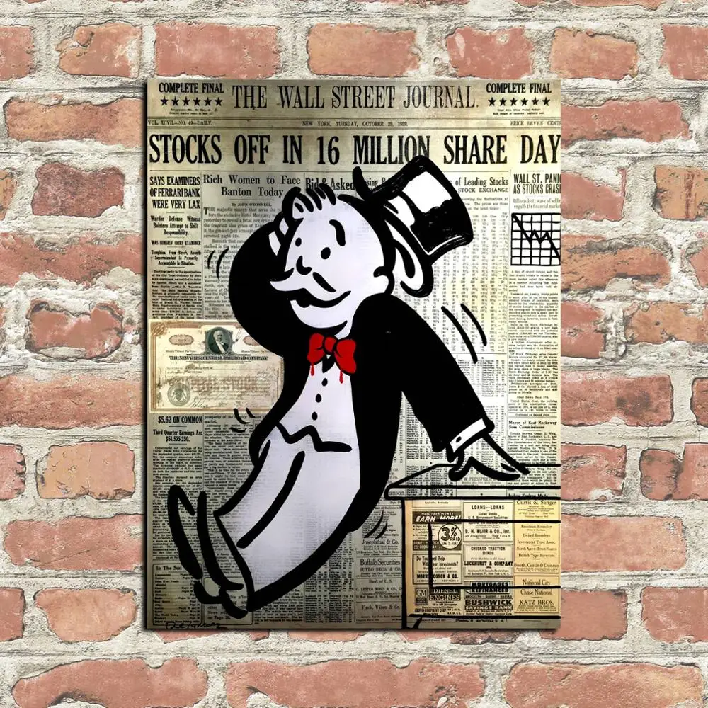 HD Print Alec Monopoly Oil Painting Home Decor Wall Art on Canvas Wall Street Jitters Canvas Printings Canvas Painting - view 2