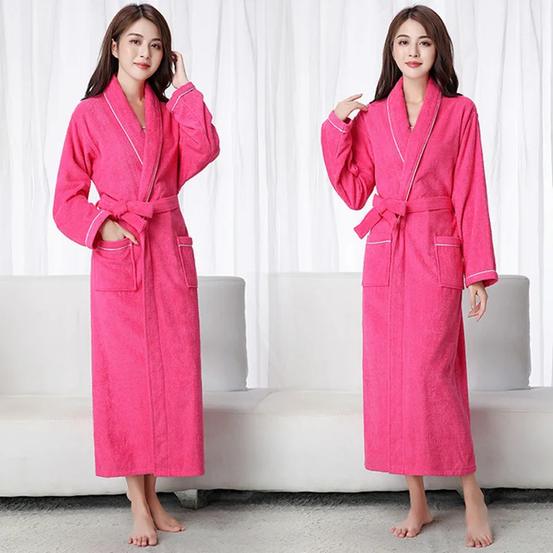 

100% Cotton khaki Toweling Terry Extra long Robe bride Soft Bath Robe Women Nightrobe Sleepwear Casual Home Bathrobe халат