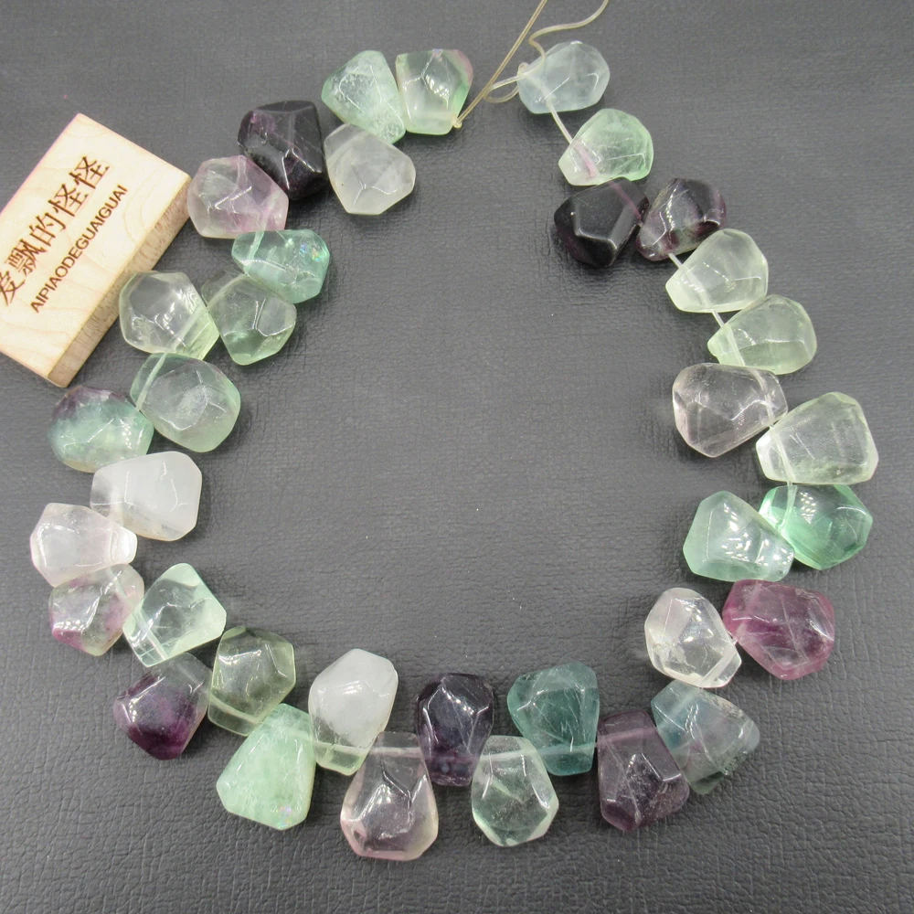 

APDGG Natural Top-drilled Multi color Purple Fluorite Faceted Teardrop Cut Loose Beads 15.5" Strand Jewelry Making DIY