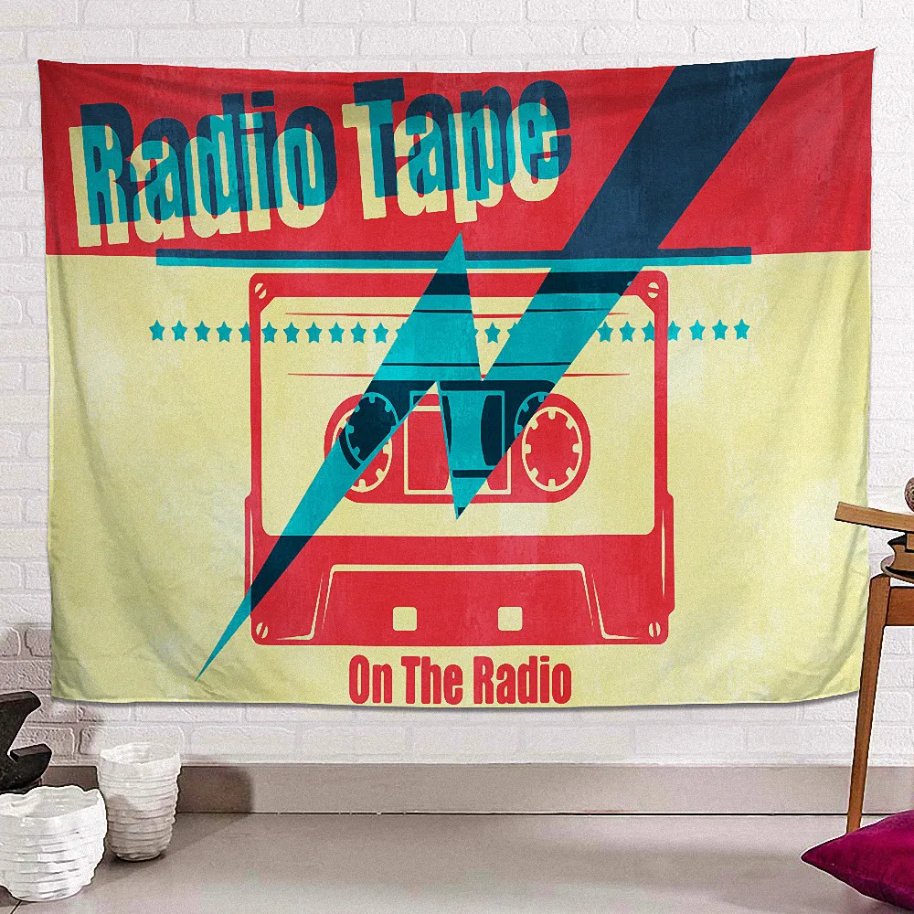 

Radio Tape Banners Four Holes Flags Wall Hanging Vintage Music Poster Canvas Painting Wall Art Tapestry Bar Cafe Home Decoration