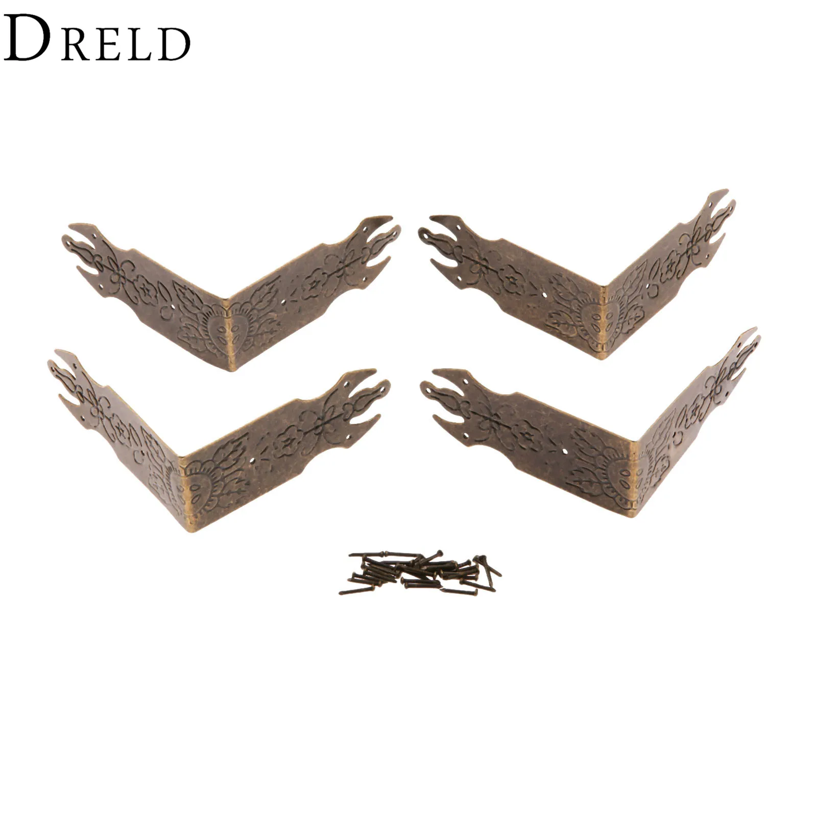 DRELD 4Pcs 69mm Antique Bronze Decorative Jewelry Gift Box Wooden Case Corner Protector Guard Metal Crafts Furniture Fittings