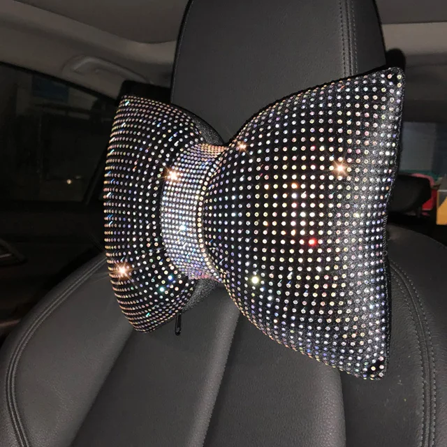 1PC Diamond Crystal Bowknot Samochodowa poduszka pod szyję Rhinestone Automatyczny zagłówek Poduszki pod talię Bling Akcesoria samochodowe dla kobiet