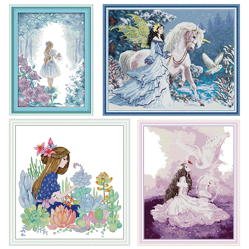 

Beautiful Girl Counted 14CT Cross Stitch Kits Printed Canvas DMC 11CT Needlework Embroidery DIY Sets Threads Crafts Home Decor