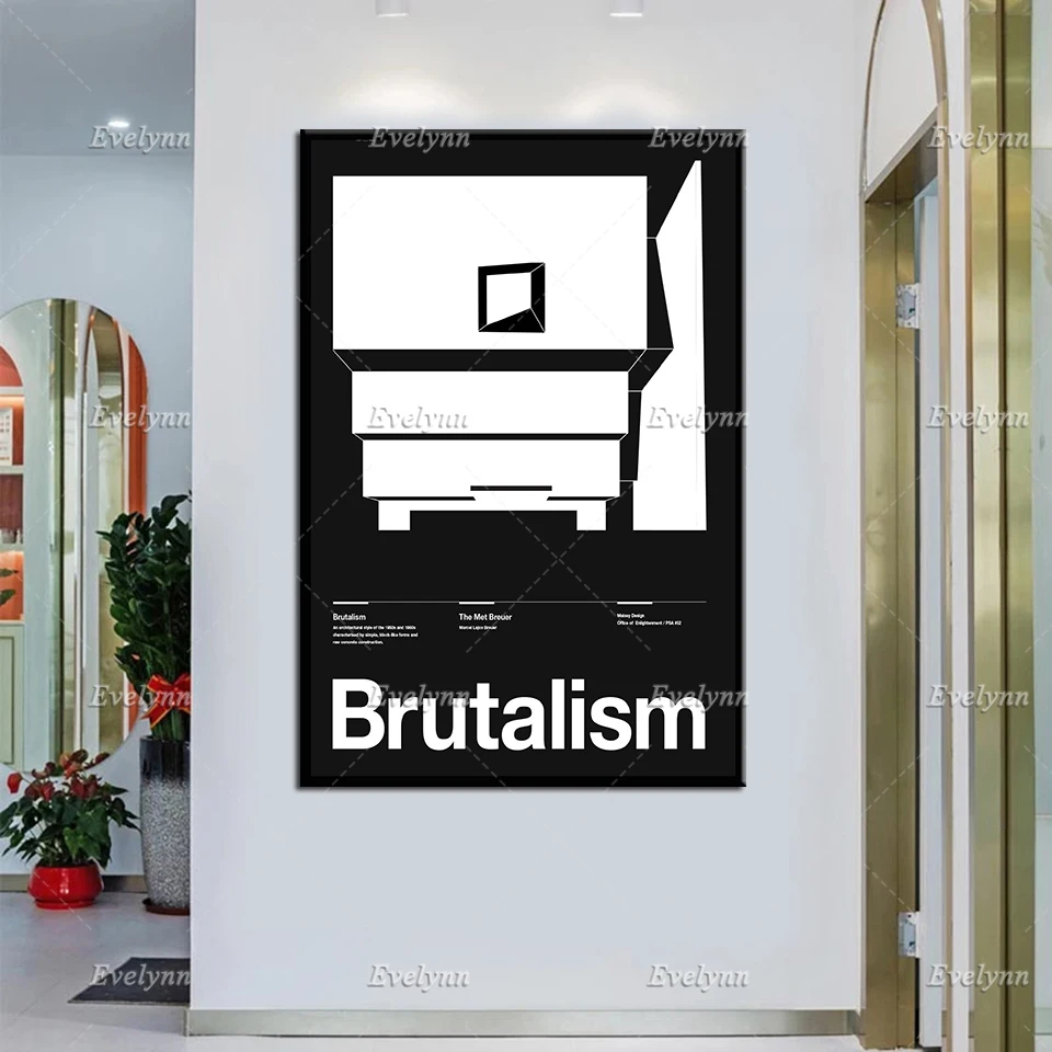 

Brutalist NYC Whitney Museum Architecture New York Poster,Modernism Helvetica Swiss Black And White Home Decor Wall Art Canvas