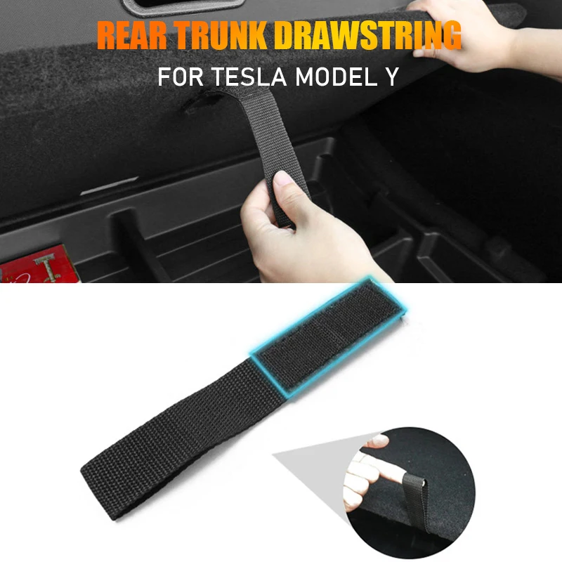 For Tesla Model Y Car Rear Trunk Rope Draw String Open Tail Box Cover Handle Pull Strap Drawstring Accessories Practical Gadgets