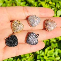5pcs 3D Heart Pendant Charm for Woman Bracelet Girl Necklace Making Bling Cubic Zirconia Pave Gold-Plated Jewelry Accessory Bulk