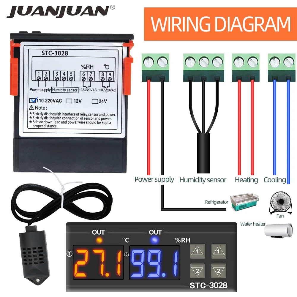 STC-3028 Temperature Controller Thermostat Humidity Control Thermometer Hygrometer Controller Thermoregulator 12V/24V/220V 40%