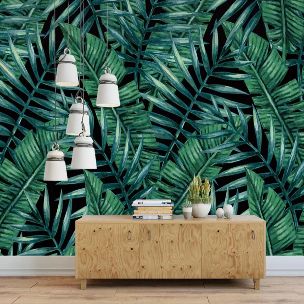 

Milofi custom 3D photo wallpaper fresh green hand-painted tropical rainforest leaves background wall decoration mural wallpaper