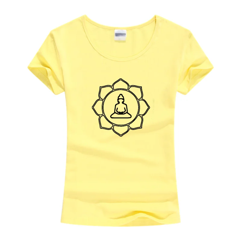 Women's Tee Buddha Lotus Flower Design Womens T Shirt Padma Buddhism Fortune Religion Symbol Short Sleeve More size