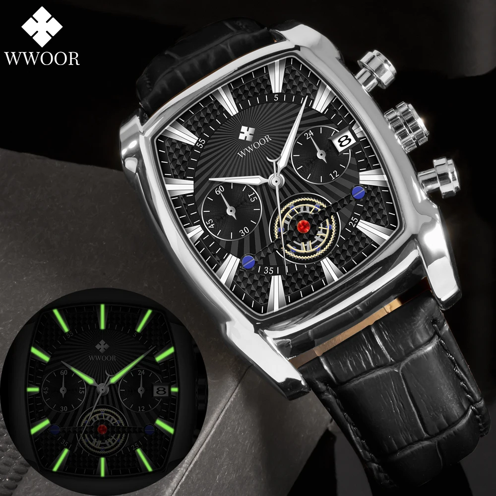 Montre Homme WWOOR 2022 Fashion Sport Watches for Men Brand Luxury Military Waterproof Leather Wrist Watch Man Clock Chronograph